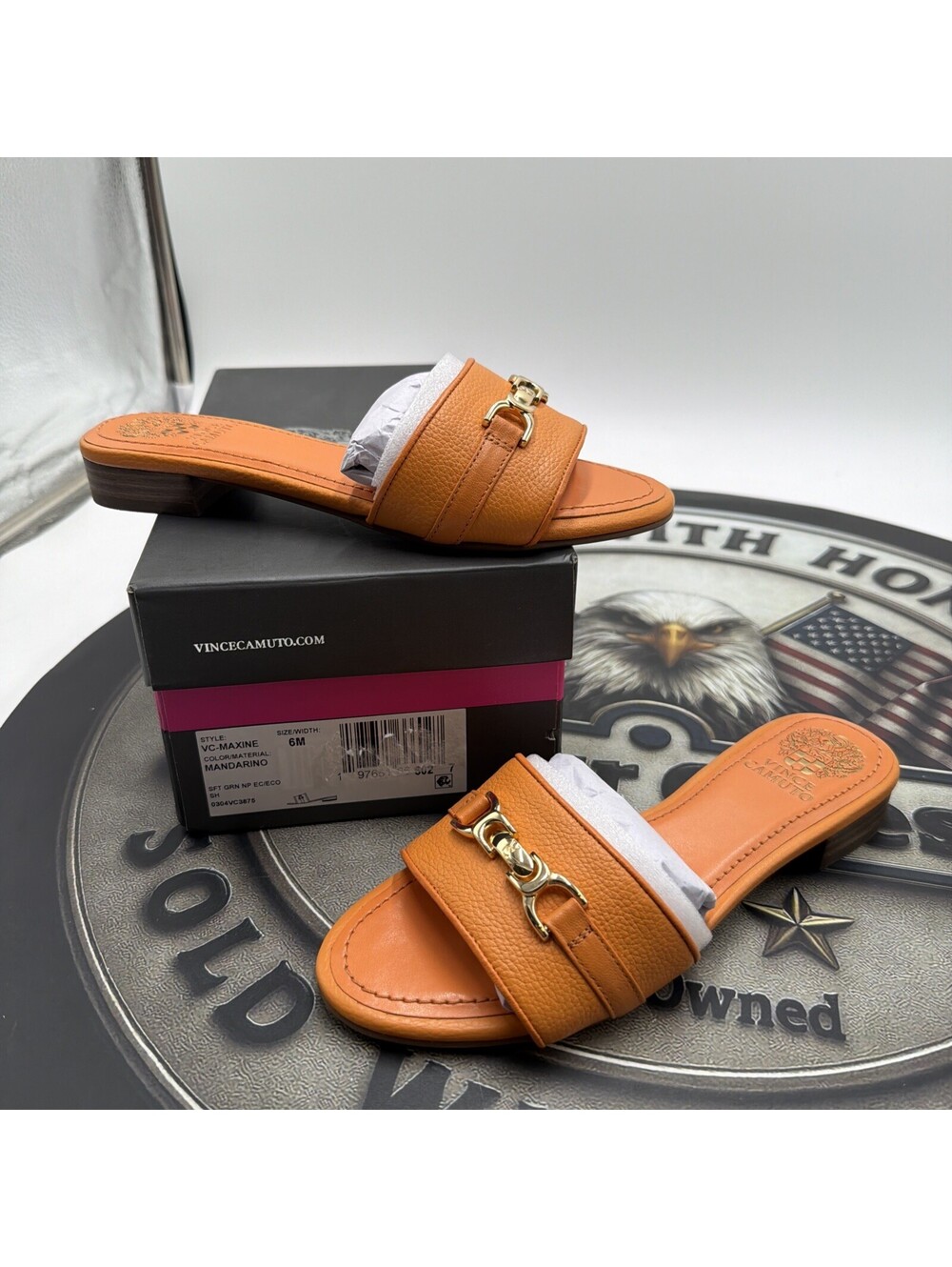 Vince Camuto Maxine Banded Buckle Slide Sandals Mandarino
